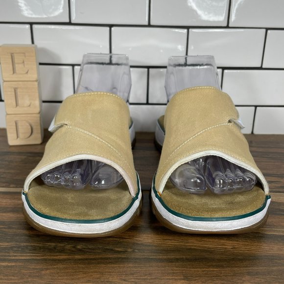 Clarks Women's Size 8 Shoes Tan Canvas Adjustable Comfort Slide Sandals - Picture 2 of 12